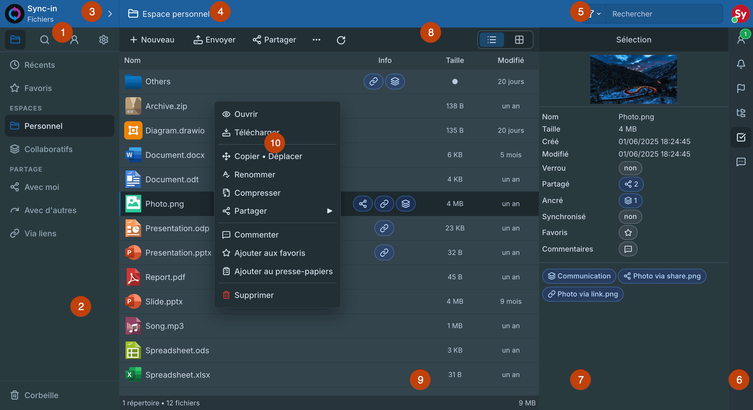 Vue d'ensemble de l'interface web Sync-in