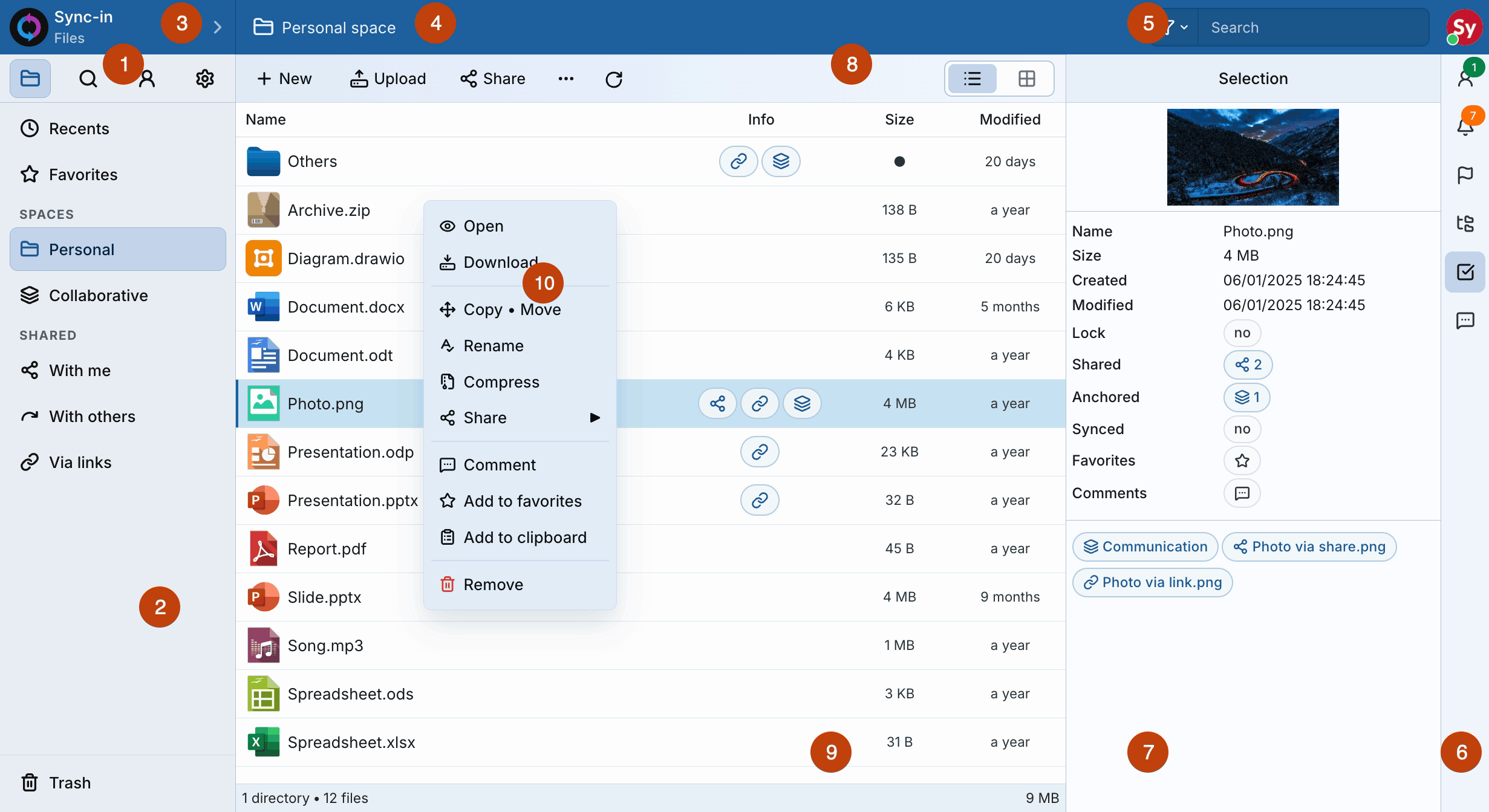 Interface overview Sync-in web interface layout overview